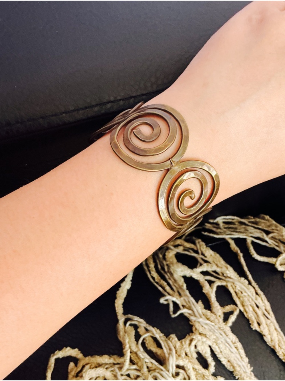 Spiral Metal Cuff Bracelet in Brass Tone